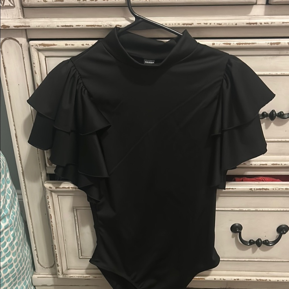 Black Ruffled Bodysuit